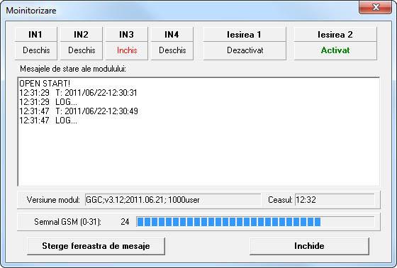 3.1 Monitorizarea starii modulului Fereastra de monitorizare se deschide prin clic pe iconita lupa aflata in partea dreapta a antetului ferestrii softului.