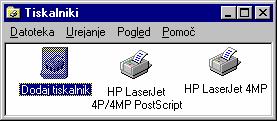 III-17 Nastavitve tiskalnikov e dvokliknemo na ikono B, dobimo na zaslon okno, ki ga vidimo desno. Dvoklik na ikono %5 je program, ki nas samodejno vodi (arovnik) pri programski namestitvi tiskalnika.