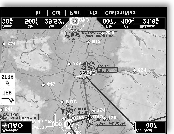 screen and a 360 ring with the aircraft symbol position in the center. Desired Track Up sets the desired track to the next waypoint as the top of the screen.