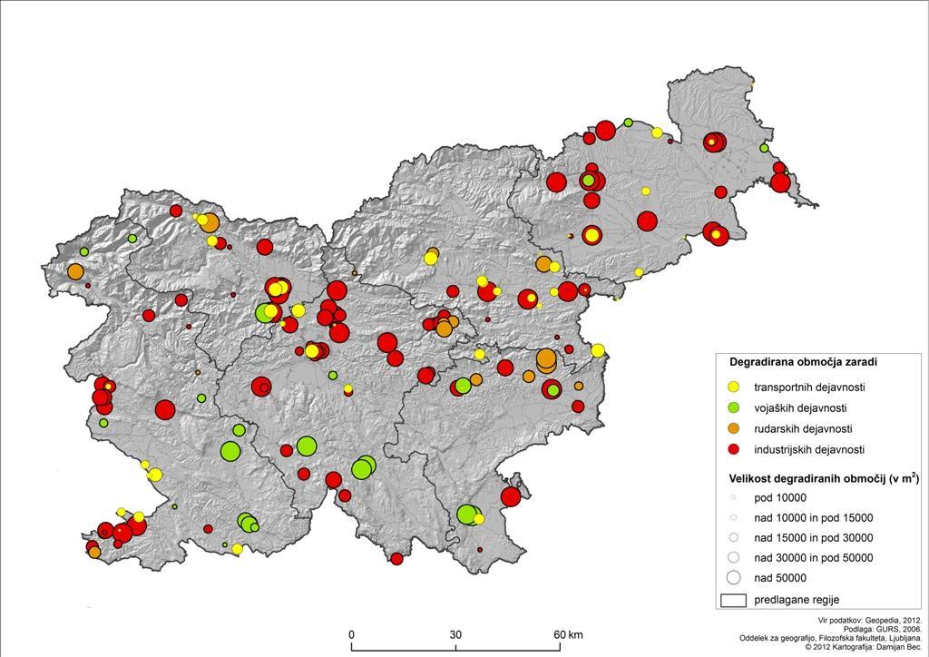 Slika 1: Prikaz DO na območju Slovenije Vir: Interno gradivo, UL FF 2012 Na območju celotne Slovenije je največ degradacije povzročila industrijska dejavnost.