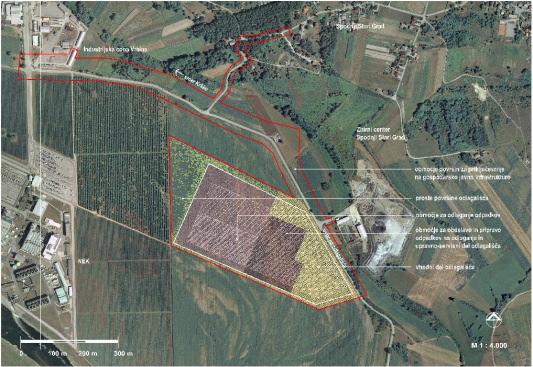 Slika 11: Prostorski državni načrt urejanja odlagališča za radioaktivne odpadke v Vrbini (vir: ARAO, 2014d) Med različnimi lokacijami je bila izbrana lokacija Vrbina v neposredni bližini Nuklearne