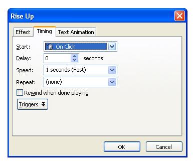 Kartica Effect: Iz padajuće liste Sound možete izabrati zvuk koji ćete pridružiti animaciji.
