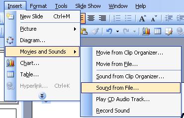 Sound from Clip organizer Play CD Audio track Record Sound Kliknite dvaput na zvučnu datoteku koju želite da umetnete.