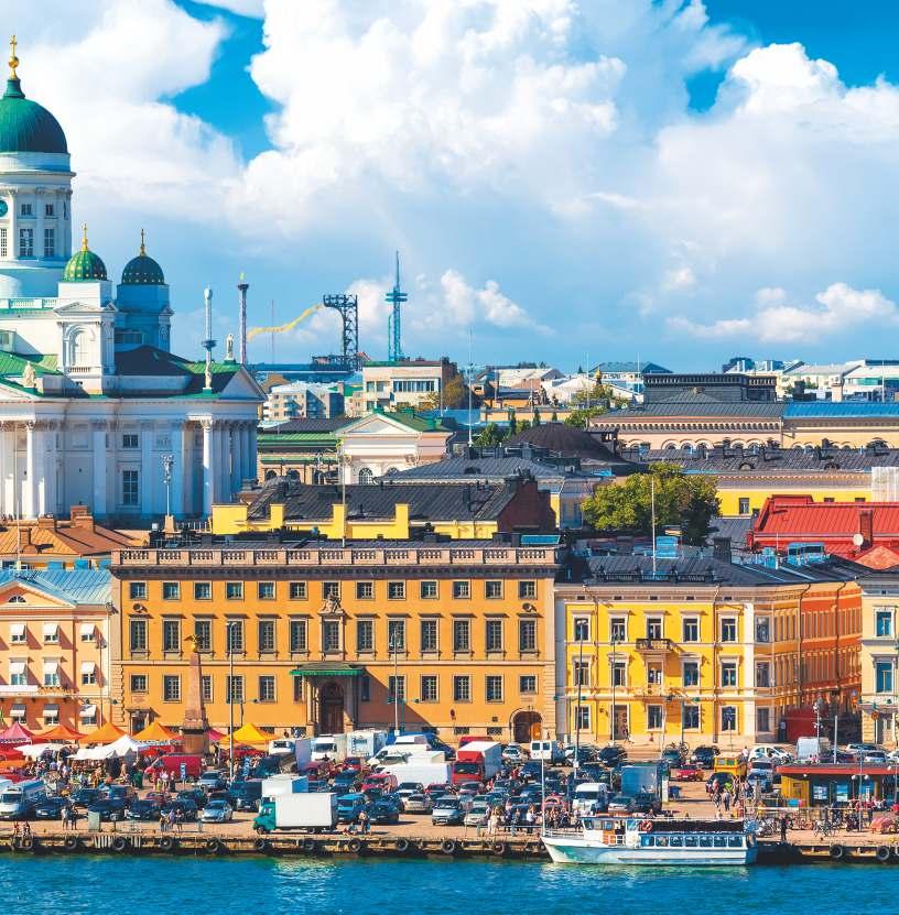 to the terrace of the cathedral for a stunning view over Helsinki. Explore Market Square (Kauppatori), where you can find souvenirs and taste local specialties.