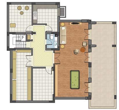 Floor 8 Sipërfaqe totale / Total area 185m² 1- Dhomë gjumi bashkëshortore / Master bedroom. 26m² 2- Banjo e dh. bashkëshortore / Master bathroom. 25m² 3- Garderobë / Walk-in closet.