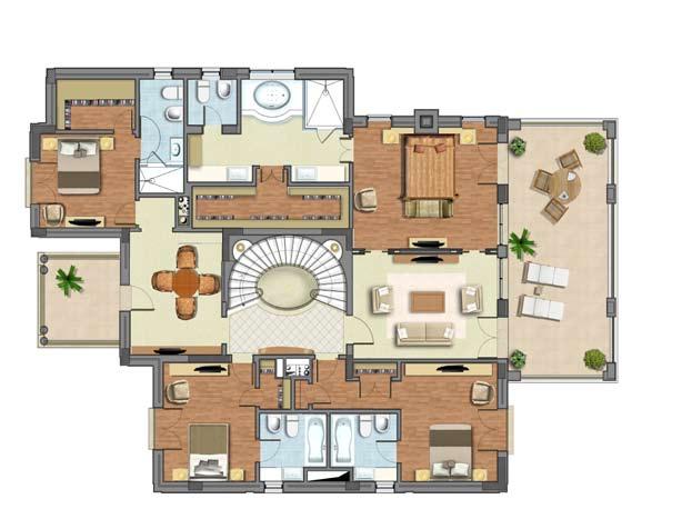 space: Double living room, family room and dining room 4 bedrooms + master suite 6 bathrooms and 1 toilet Covered garage 14 4 1 5 7 2 8 1 5 9 3 Kati i Dytë / First Floor Sipërfaqe totale / Total area
