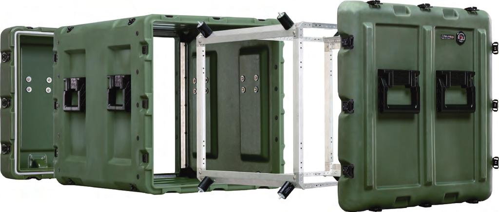 ALL HARDIGG RACK CASES FEATURE: Patented, molded-in metal inserts for catch and hinge attachment points provide strength and spread loads to the container wall for maximum integrity Molded-in