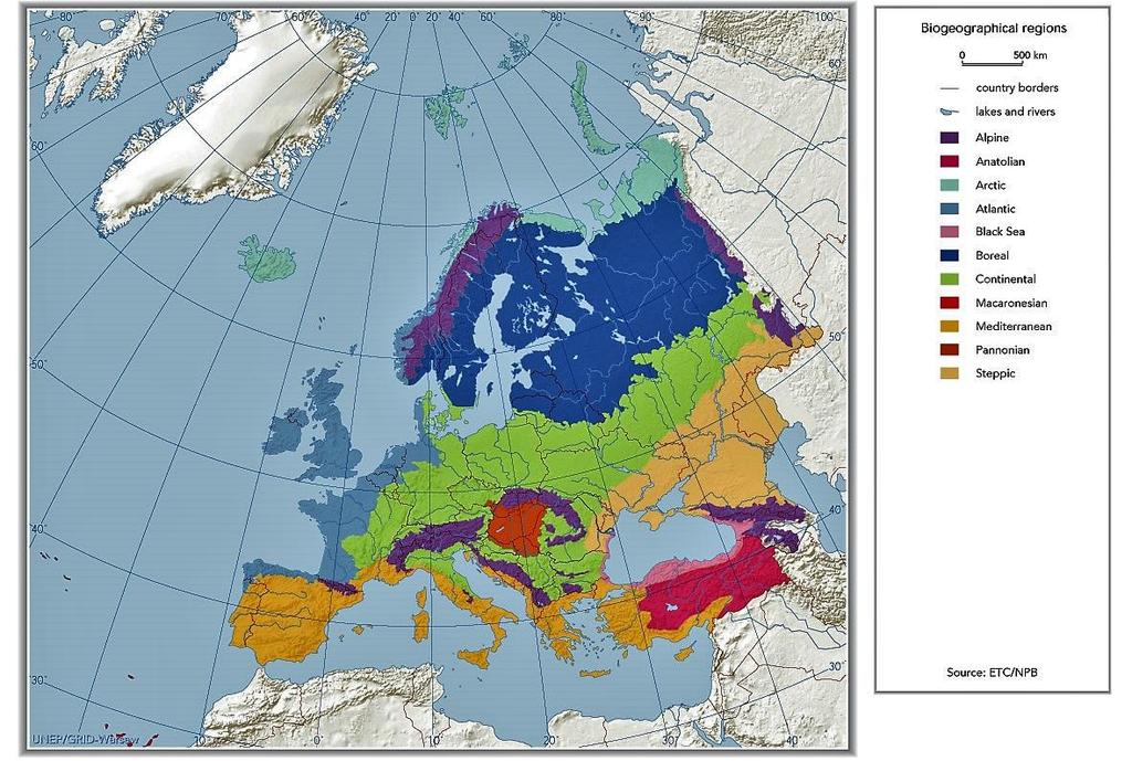 Slika 6-1: Karta biogeografskih regija Europe
