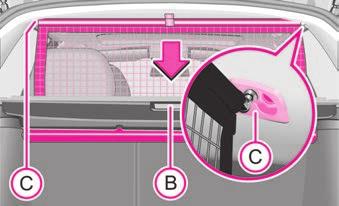 64 Sjedenje i odlaganje Pregradna mreža (Combi)* Uporaba iza stražnjih sjedala Na isti način pričvrstite poprečnu šipku za drugu stranu vozila, prihvat AC.