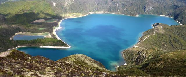 This huge blue lake fills the crater of an extinct volcano.