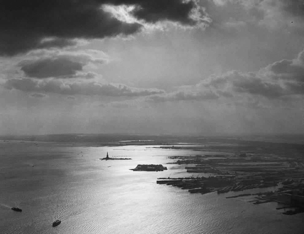 An aerial view of the Statue of Liberty