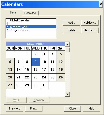 Create calendar 5 and 7 representing 5 and 7 working days per