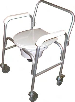 COMMODES COMMODE ON CASTERS Aluminum frame with detachable back and swivel casters with