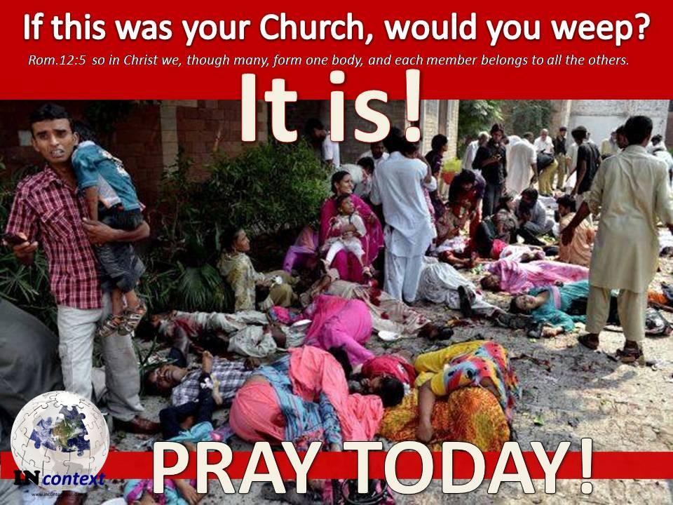 77 KILLED AND 120 WOUNDED IN WORST ATTACK AGAINST CHRISTIANS IN PAKISTAN 23 SEPTEMBER 2013 - A blast at a Protestant church in northwest Pakistan killed 77 people and wounded more than 120, a local