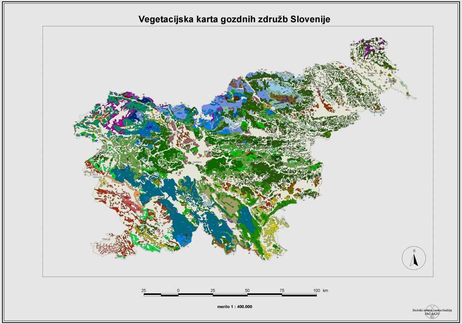 98 Priloga E Gozdne združbe Slovenije Slika 18. Vegetacijska karta gozdnih združb Slovenije.