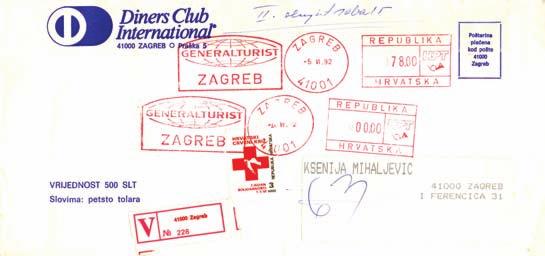 Opaæen pojav drugih poštnih znamk Republike Slovenije za oznako plaëane poštnine v Hrvaški je redek in nikoli ni bil urejen s kakršnimkoli aktom hrvaške pošte.