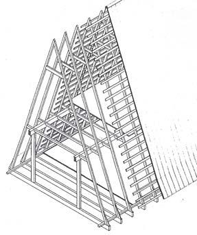 21 Slika 34: Strešna konstrukcija sistem Dahstuhl (Kujundžić, 1983) 4.1 STREHE DVOKAPNICE Sestavni elementi strešne konstrukcije so med seboj spojeni z različnimi lesnimi vezmi.