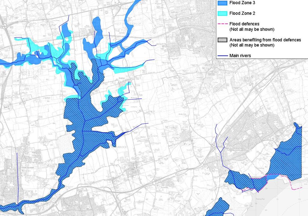 EXISTING CONDITIONS 2.8.22 In addition the watercourses, a disused section of the Thames and Medway Canal runs west-east to the south of the River Thames. Location C - Flood mapping 2.8.23 The EA s interactive flood maps for planning show the risk of flooding from rivers and sea.