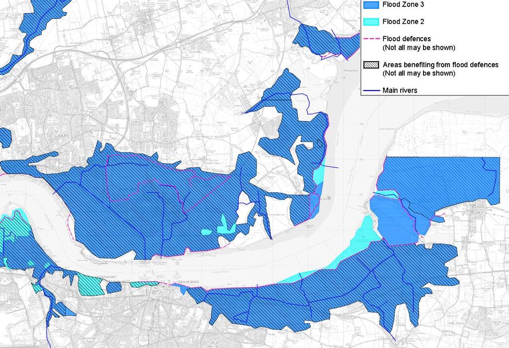 EXISTING CONDITIONS FIGURE 2.18 - FLOOD ZONES AND MAIN RIVERS LOCATION C - SOUTH 2.8.24 The images indicate that there is a high probability of flooding either side of the River Thames and along the main rivers (Flood Zone 3).