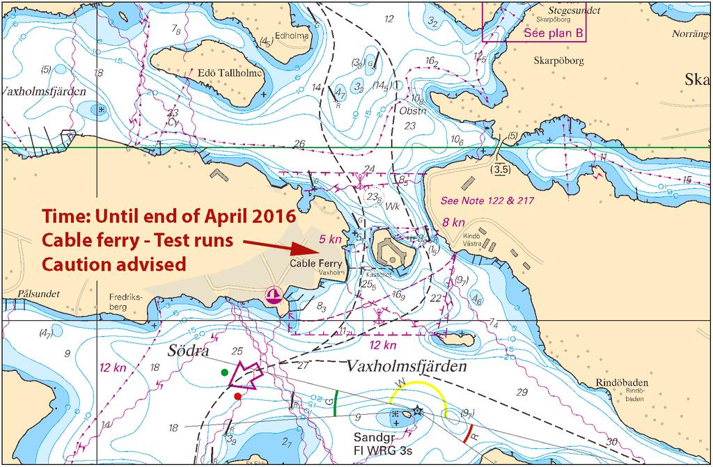 2016-03-31 10 No 592 Cable ferry Vaxholm - Kastellet Trafikverket Färjerederiet. Publ. 24 mars 2016 The Sound * 11077 (T) Chart: 74, 8141, 92, 921, 9211 Sweden. The Sound. Bay of Lommabukten.