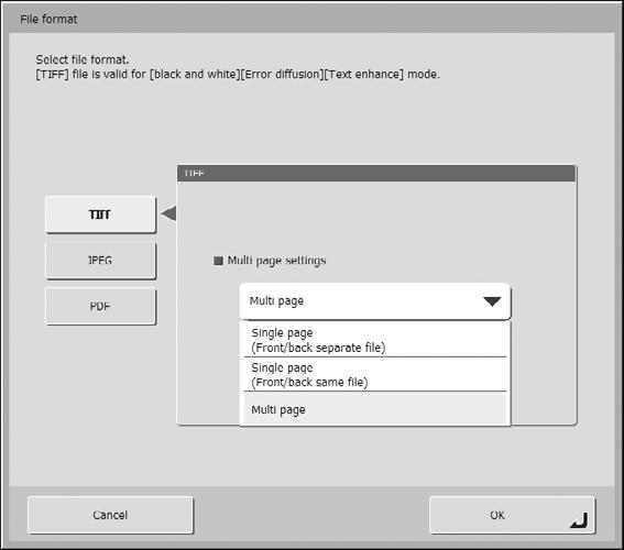 ) Format TIFF Omogućeno je kad je odabrana automatska detekcija boja, i omogućava konfiguriranje sljedećih postavki detekcije za utvrđivanje treba li dokument skenirati u boji ili crno-bijelo.