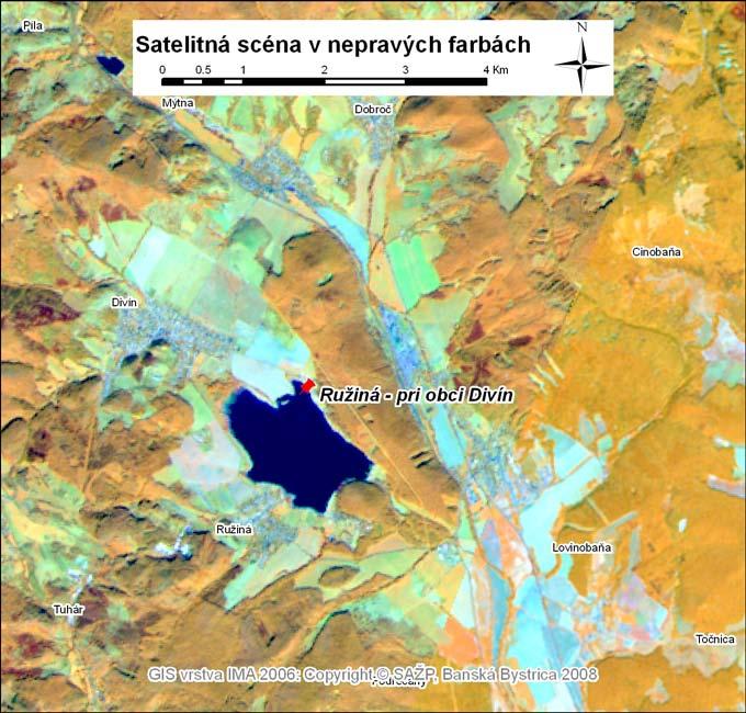 Mapa 4: Satelitná snímka vody určenej na kúpanie v nepravých farbách (zdroj: SAŽP)