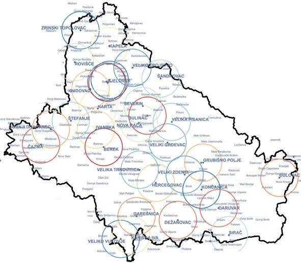 Coverage of Bjelovar Bilogora County with post office network according to