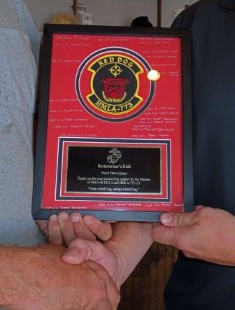 Special plaque given by Marine Corps Helicopter