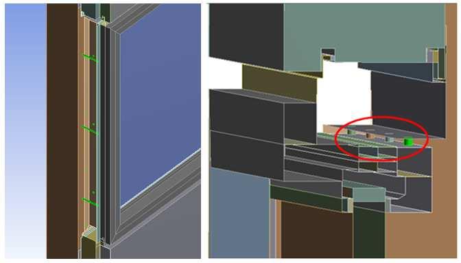 16 Smrke, K. 2013. Analiza novega načina vgradnje oken v fasadni sistem Qbiss One z metodo končnih elementov. V nadaljevanju je razloženo pritrjevanje okenskega okvirja v konstrukcijski sklop.