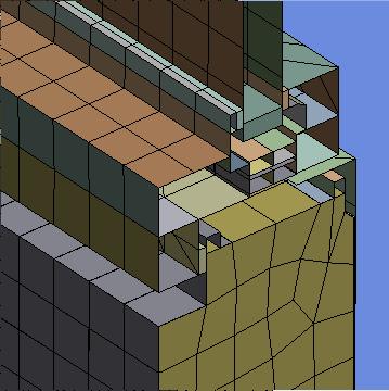 Iz zgornjih slik je razvidno, da so»shell«elementi uporabljeni za modeliranje ploskev, ki predstavljajo pločevino fasadnega panela, steklene površine (dvojna zasteklitev), notranje in zunanje letvice