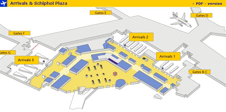 Site map of Amsterdam Schiphol Airport and EU Welcome Desk Arriving at Schiphol Amsterdam Airport, you can