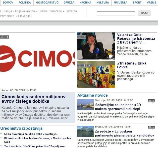 Slika 2: Izsek spletnega portala Primorska.