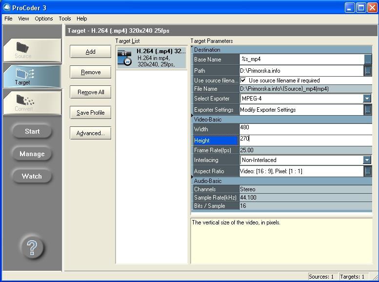 Slika 15: Nastavitve zapisa izvozne datoteke v kodirniku ProCoder 3 Ko prvič izvaţamo projekt, nastavimo format izvoza oziroma ustvarimo profil in ga shranimo (angl.