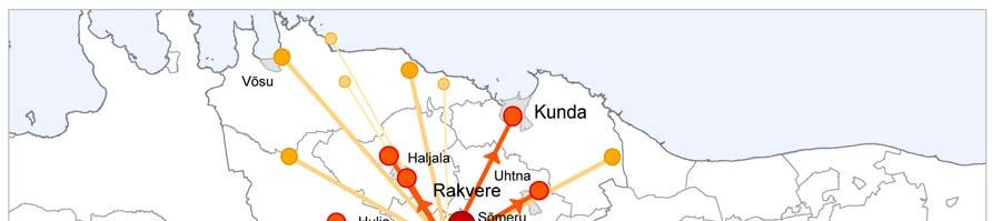 Lääne-Viru maakonna siseselt mobiilsidemastide teeninduspiirkonna täpsusega vaadates käib Rakverest kõige rohkem inimesi Vinni ja Sõmeru kanti (üle 500 inimese) (joonis 16).