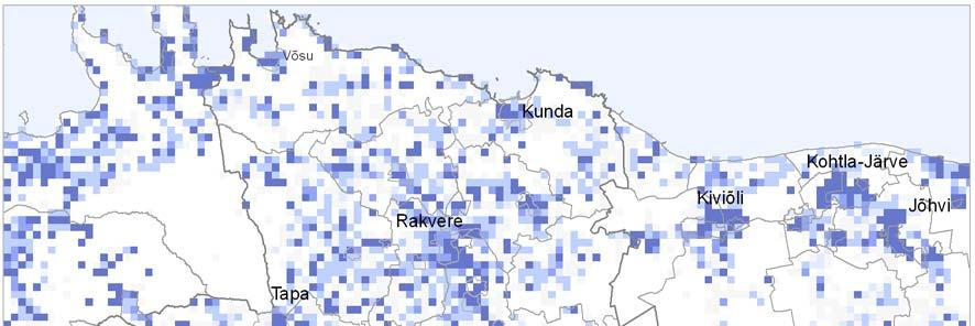 võrdselt ning Viljandi linnast rohkem on Rakveres gaasiga varustatud eluruume (40%).