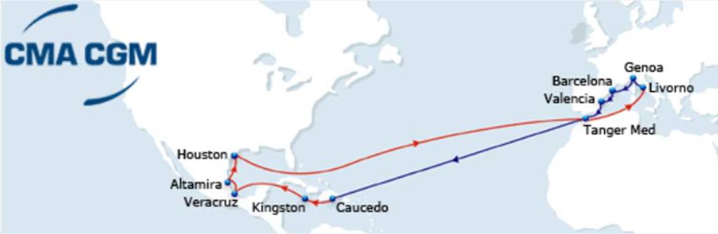 2015 EUROPE MED -NORTH AMERICA Services INDAMEX MEDGULF Medgulf New service started end of April Opening new link between West Med and Mexico, US Gulf and Caribbean Competitive transit times on WB
