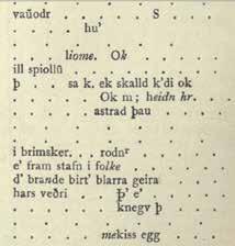 Arinbjarnarkviða varðveisla 21 5 Hástafir hjá Guðbrandi og í ÍB 169 4to Á mynd 6 er sýndur neðri hluti aftari dálks á blaðsíðu 99v í Möðruvallabók. Mynd 6: Línur 26 41 í hægra dálki.