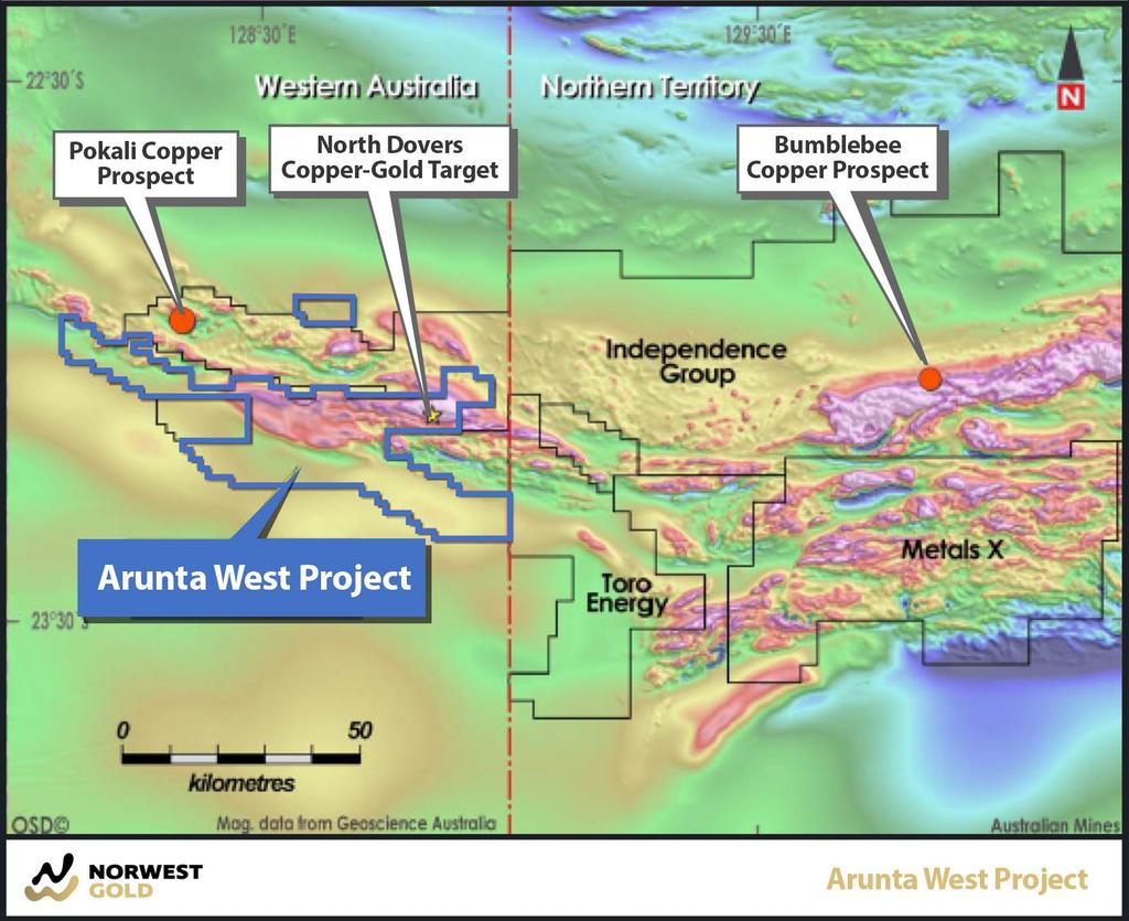 Figure 5: The Arunta West Copper-Gold Project is located 600 kilometres west of Alice Springs in Western Australia (near the Northern Territory border) and is the continuation of the geological
