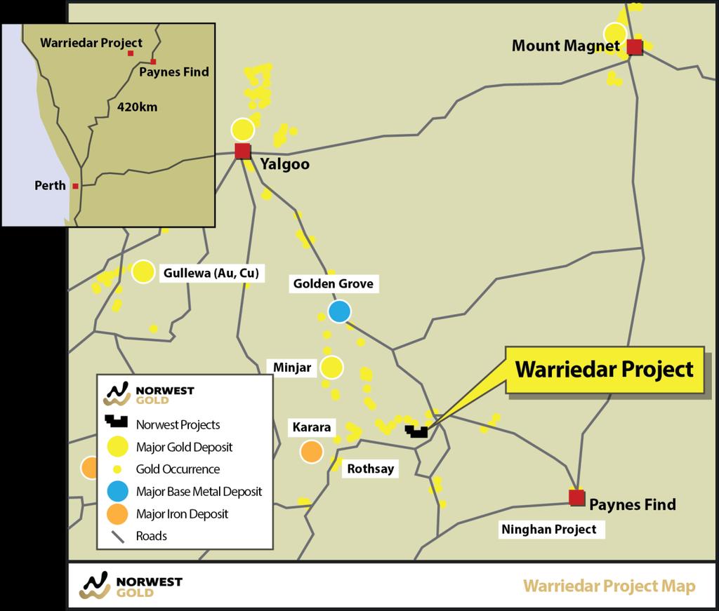 Figure 4: The Warriedar Project is located 125 kilometres southwest of Mount