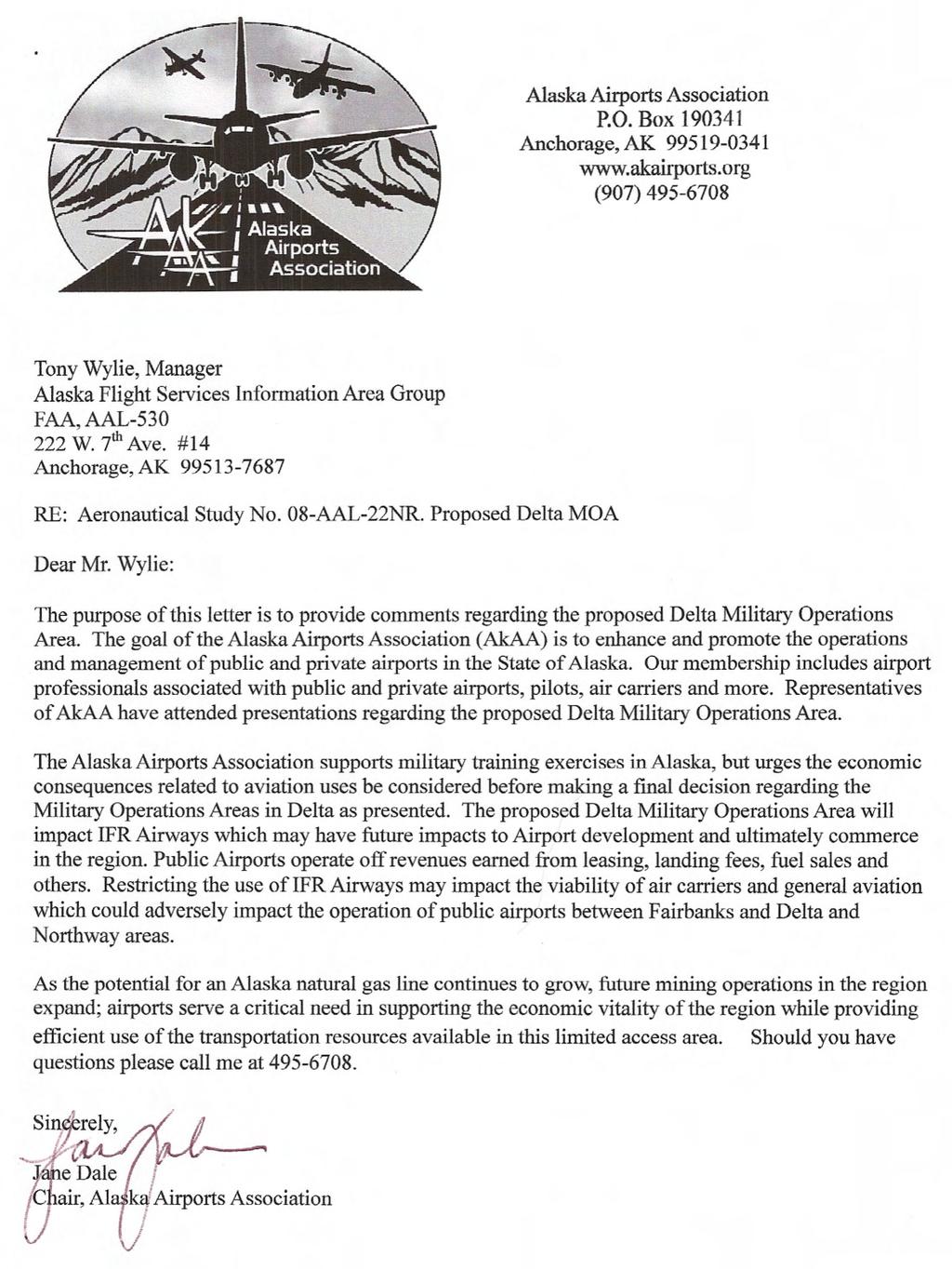 Comment of FAA Aeronautical Study 4 Alaska Airports Association P.O. Box 190341 Anchorage,AJC 99519-0341 www.akairports.