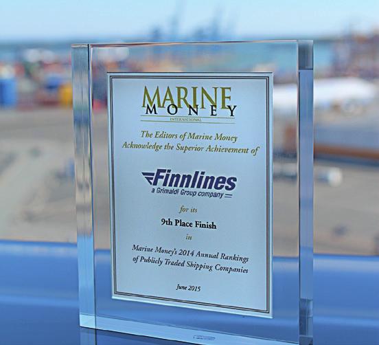 FINNLINES RANKED AMONG THE TOP TEN SHIPOWNERS OF THE YEAR 2014 Finnlines superior achievement has been acknowledged by Marine Money International in their Annual Rankings of Publicly Traded Shipping