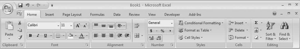 Poglavàe 1: Uvod u Excel 9 Slika 1.4: Kartica Home kada je Excelov prozor suæen. Slika 1.5: Kartica Home kada je Excelov prozor veoma suæen.