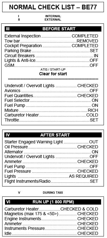 TRAINING DEPARTMENT 4. NORMAL CHECK LIST About the checklist content BFS has referred to the BOEING QRH, which describes the guidelines used to create a checklist.
