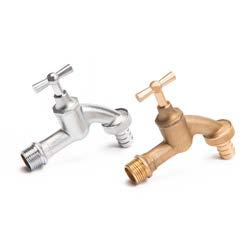 Water taps Two piece plug valve threaded hose fitting with flat joint. Max. operating pressure: 8 bar. Material no.