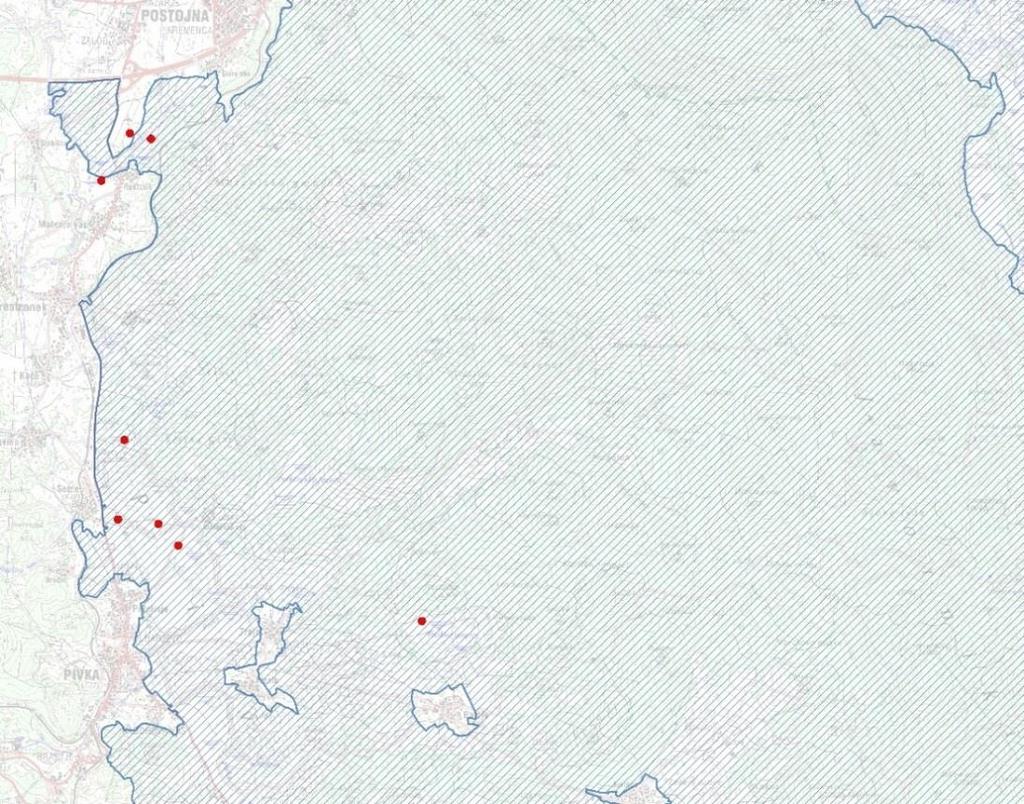 Modra črta je meja SPA. Slika 8: Kosci v SPA Snežnik-Pivka v letu 2018.