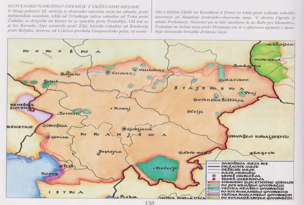Slika 3: Slovensko narodno ozemlje z deželnimi mejami 15 Pomembno vlogo v etapi v razvoju šolstva na našem ozemlju ima tudi čas Ilirskih provinc.