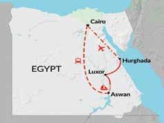is included Overnight Felucca cruise with support boat Overnight sleeper train - Cairo to Aswan 8 nights accommodation 8 Breakfasts, 3 Lunches, 4 Dinners Visas, border or port taxes Hotel gala