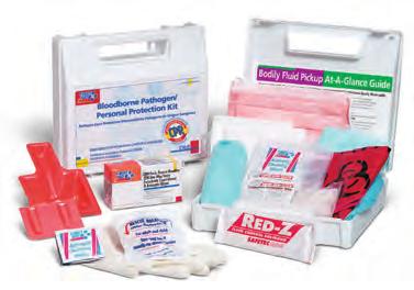 Contents: (1) Fluid control solidifi er, 21 gm pack (1) Biohazard scoop (1) Disposable gown w/full sleeves (2) Disposable shoe covers (1) Disposable bonnet (2) 24" x 24" Biohazard bags, 10 gallon