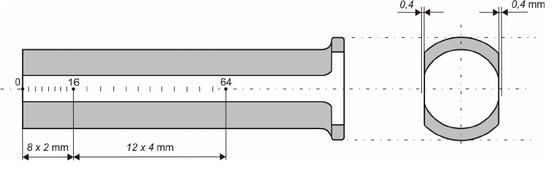Slika 6. Udaljenosti na kojima se mjeri tvrdoća nakon hlađenja [10] Jedna služi za mjerenje tvrdoće, a druga za smještanje na tvrdomjer.