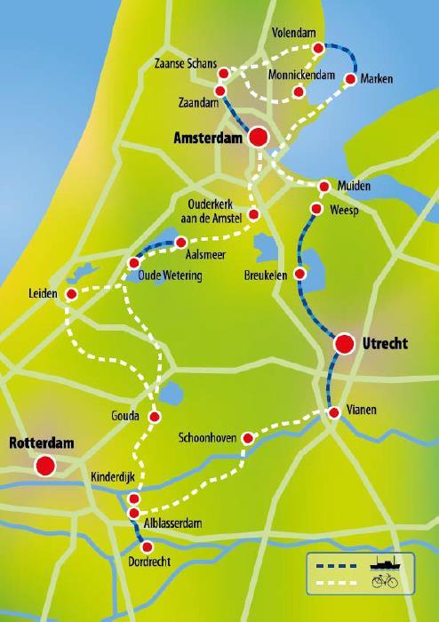 Cycle the expanse of waterland with its tiny lakes and canals and the Green Heart of Holland.